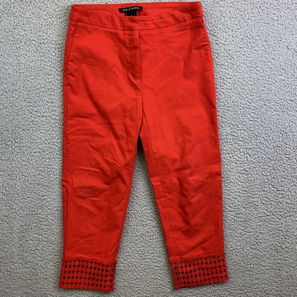 ZAC & RACHEL Womens Slim Crop Size 6 Red Pull on Stretch Pants Lace Legs